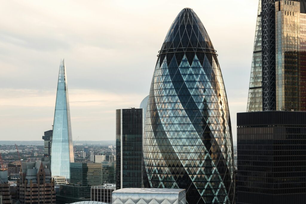 The Gherkin and the Shard on the London skyline, host city of Tech.eu Summit and Sifted Summit, two of the best startup events in Europe for investors